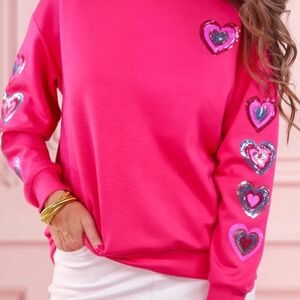 Vibrant Pink Heart Embellished Women's Sweater